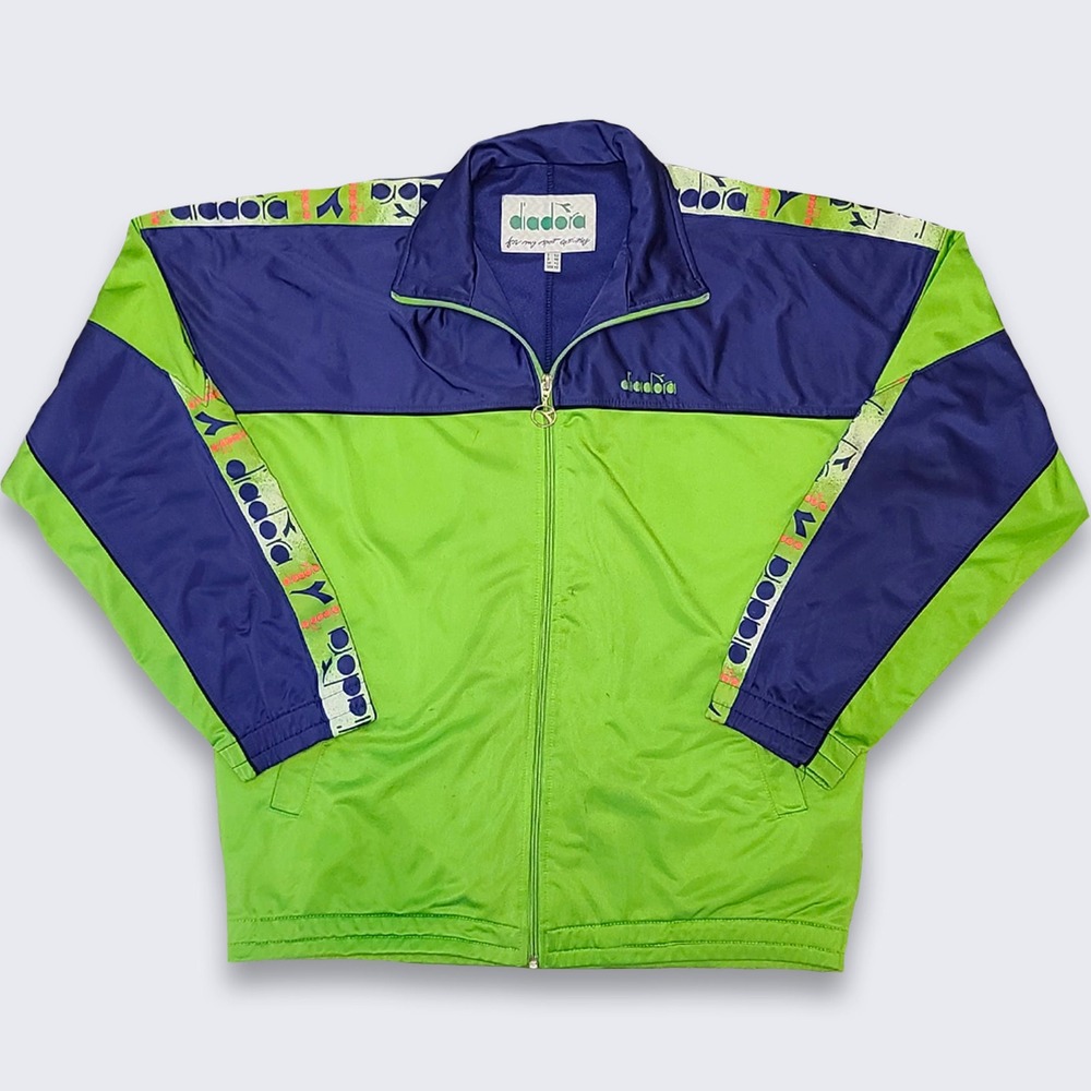 Diadora Vintage 90s Lime Green & Navy Blue Track Jacket